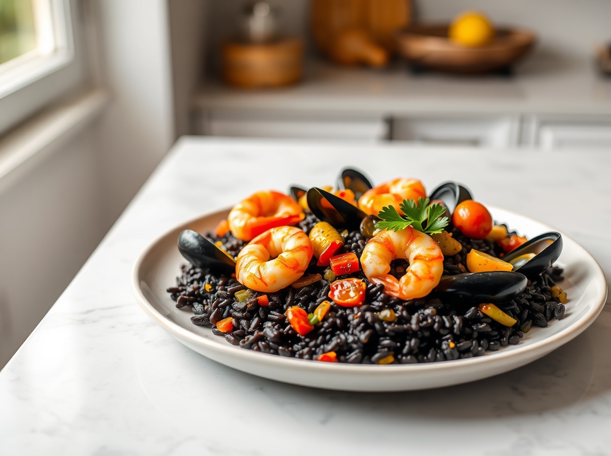 Paella de riz noir express au airfryer - liste des ingrédients