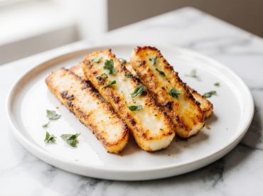 Bâtonnets de fromage halloumi au airfryer croustillants, dorés à souhait
