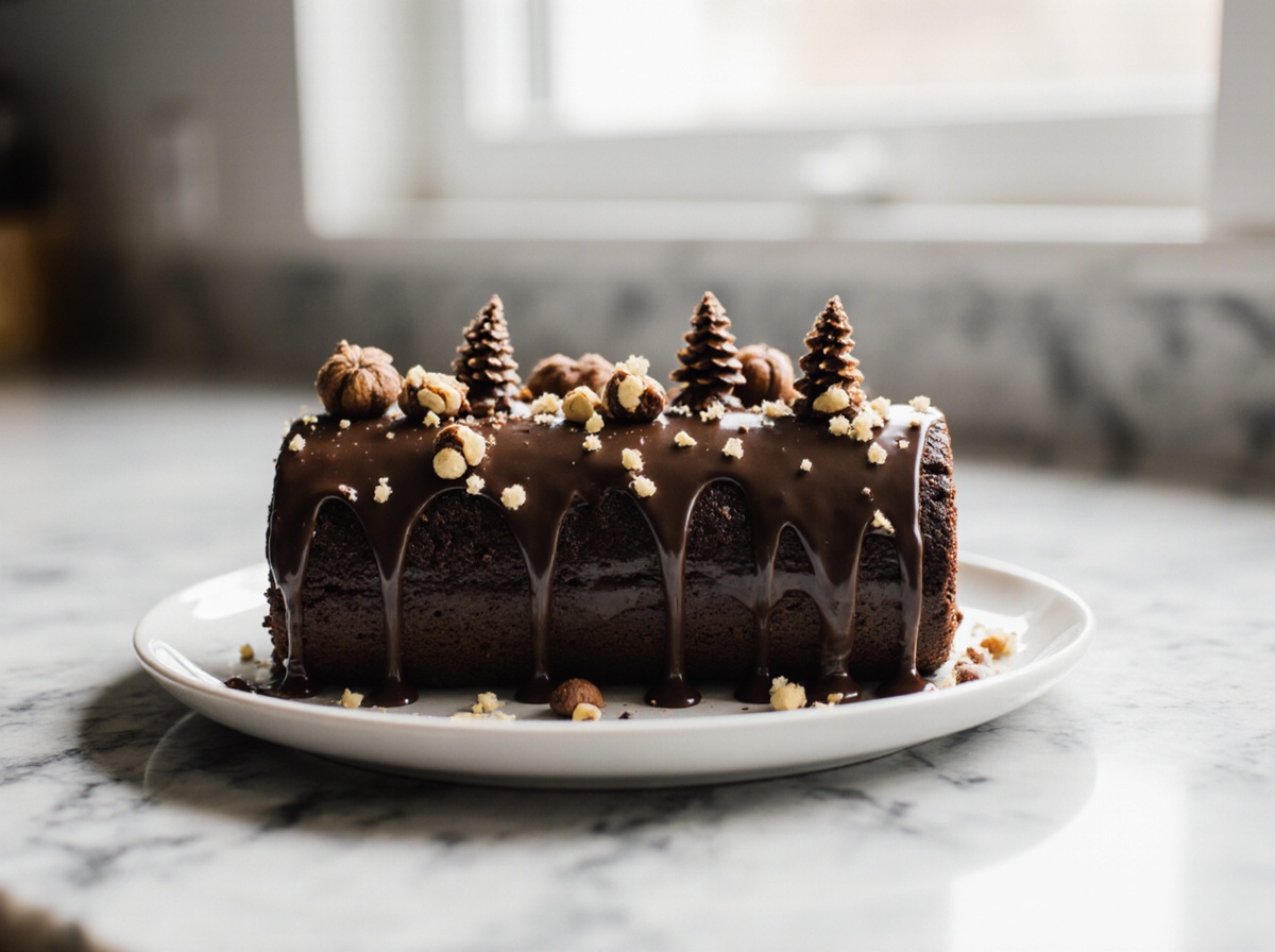 Délicieuse bûche de Noël chocolat-noisette en Airfryer, brillante et croquante