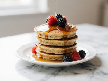 Pile de pancakes moelleux au Airfryer, dorés à souhait et prêts à être nappés de sirop
