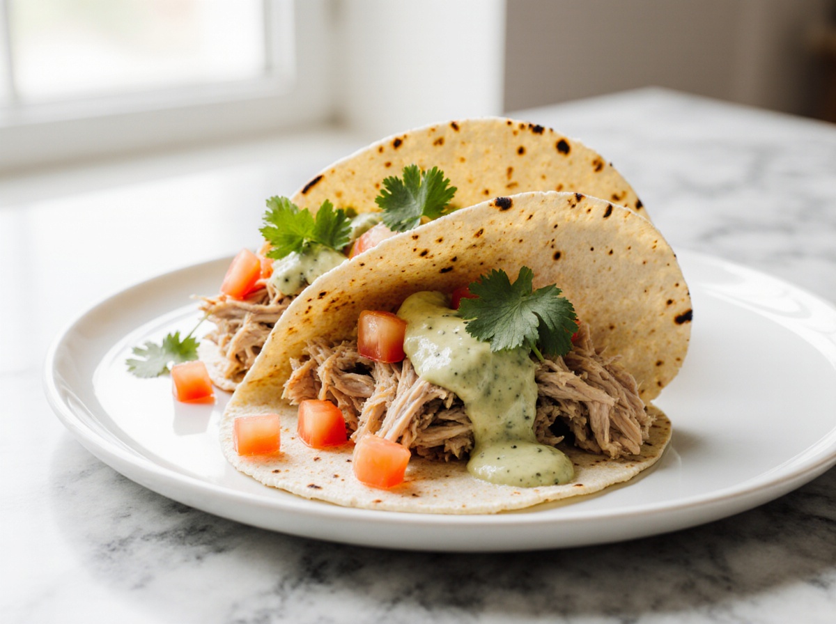 Tacos de poulet au Airfryer garnis de légumes frais et fromage fondant
