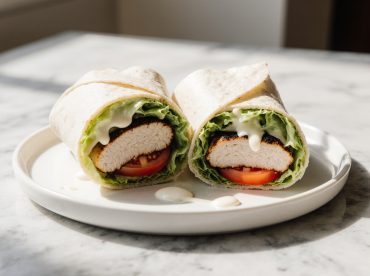 Wraps au poulet au airfryer croustillants, garnis de légumes frais et fromage fondant