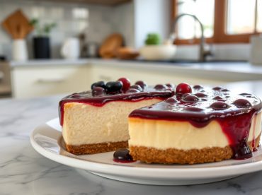 Délicieux cheesecake au Airfryer, crémeux et légèrement doré.