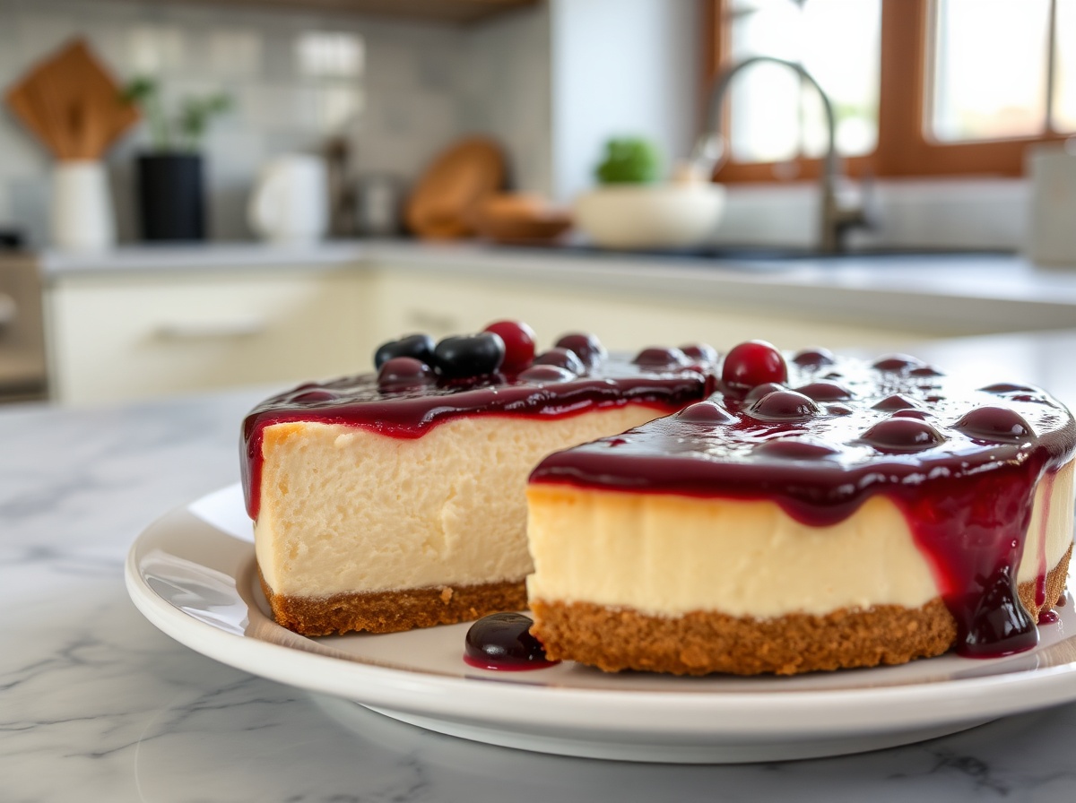 Délicieux cheesecake au Airfryer, crémeux et légèrement doré.