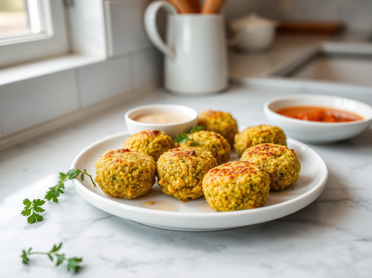 Croquettes de pois cassés croustillantes en Airfryer, parfaites pour une entrée saine.