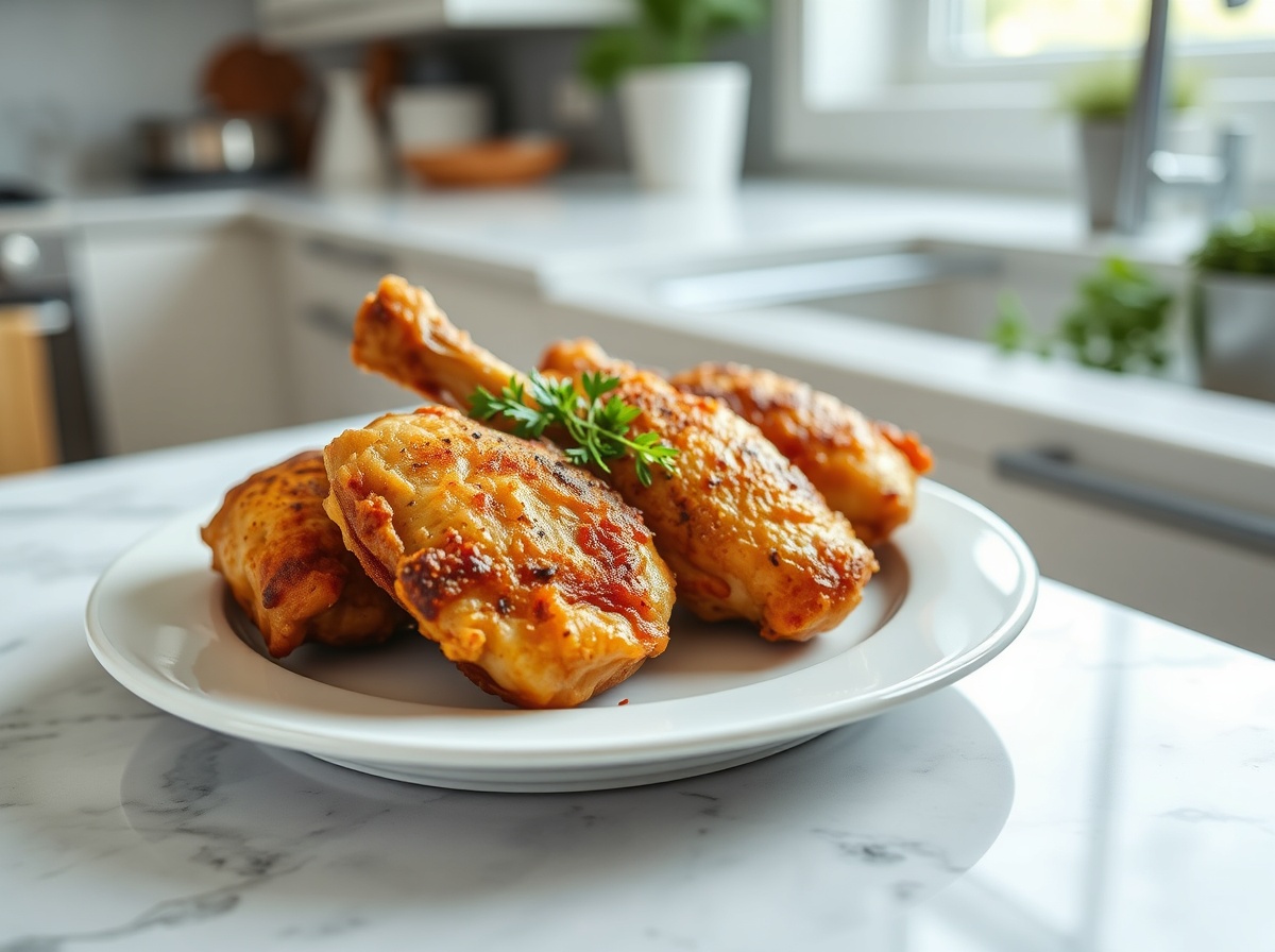 Cuisse de poulet dorée en Airfryer, juteuse et sans huile.