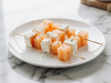 Brochettes de melon et feta préparées en Airfryer, fraîches et savoureuses