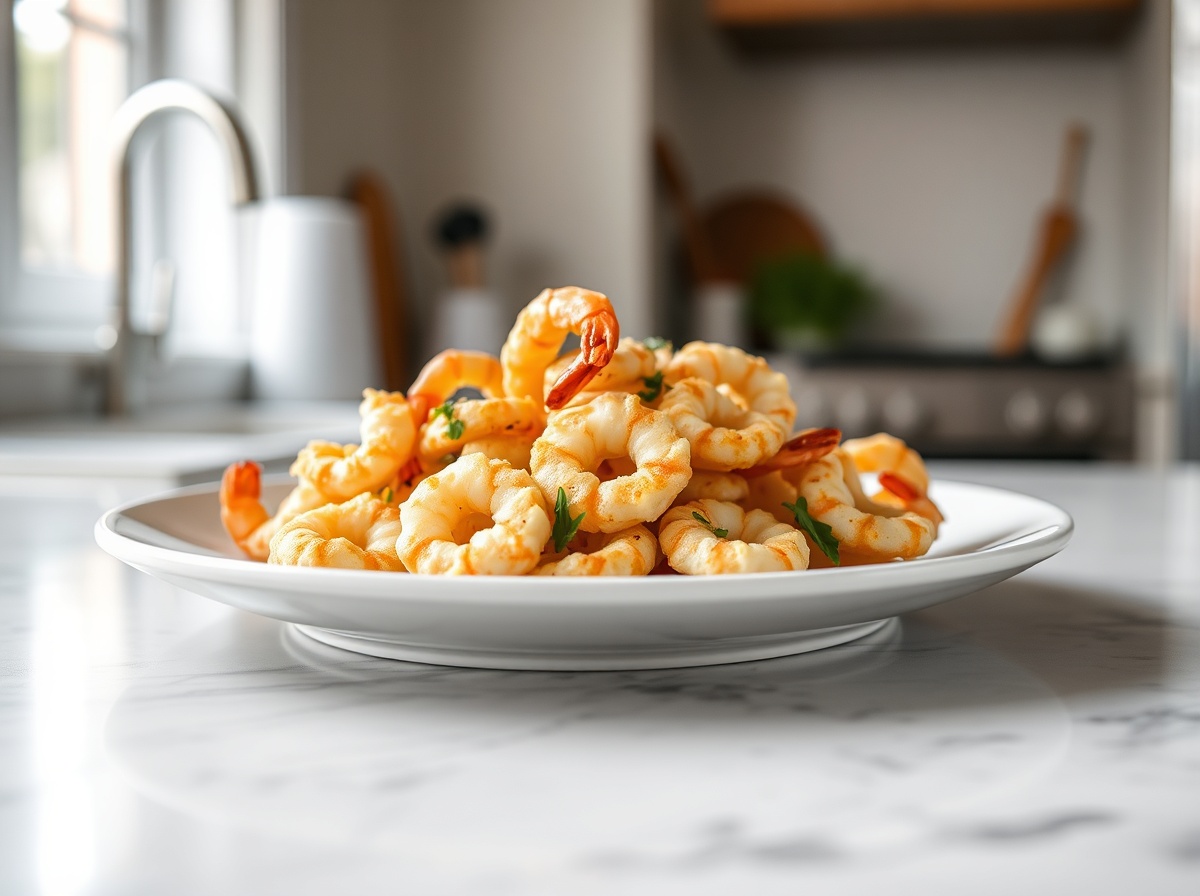 Savoureuses chips de crevettes préparées en Airfryer, croustillantes et légères.