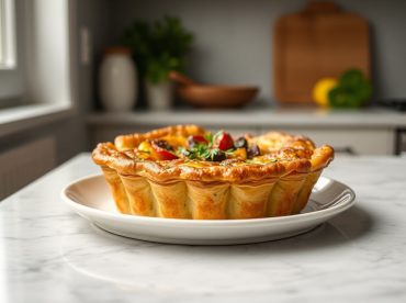 Clafoutis aux courgettes et thon préparé à l'Airfryer, savoureux et doré.