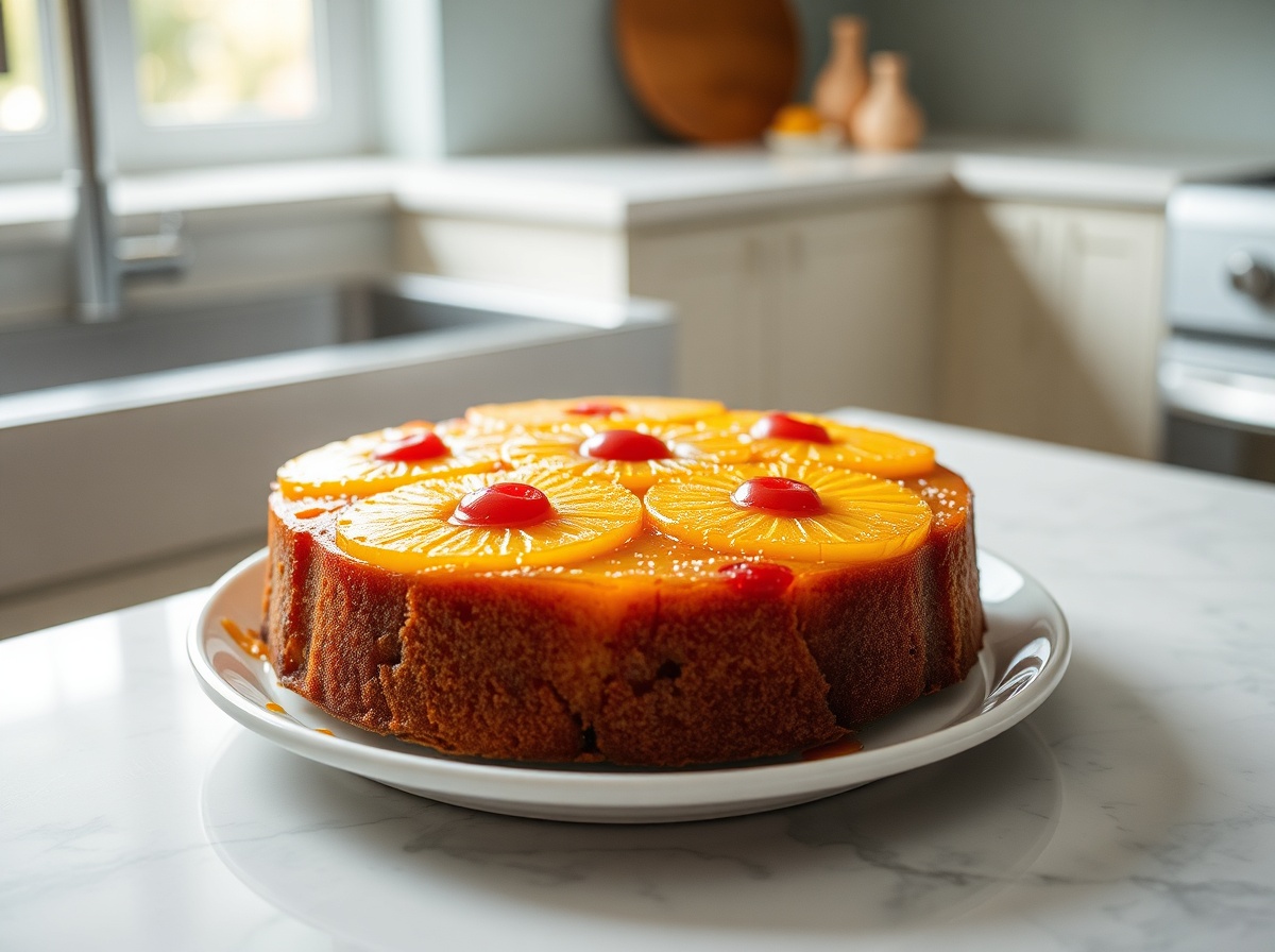 Un délicieux gâteau renversé à l'ananas préparé en Airfryer, moelleux et sucré.