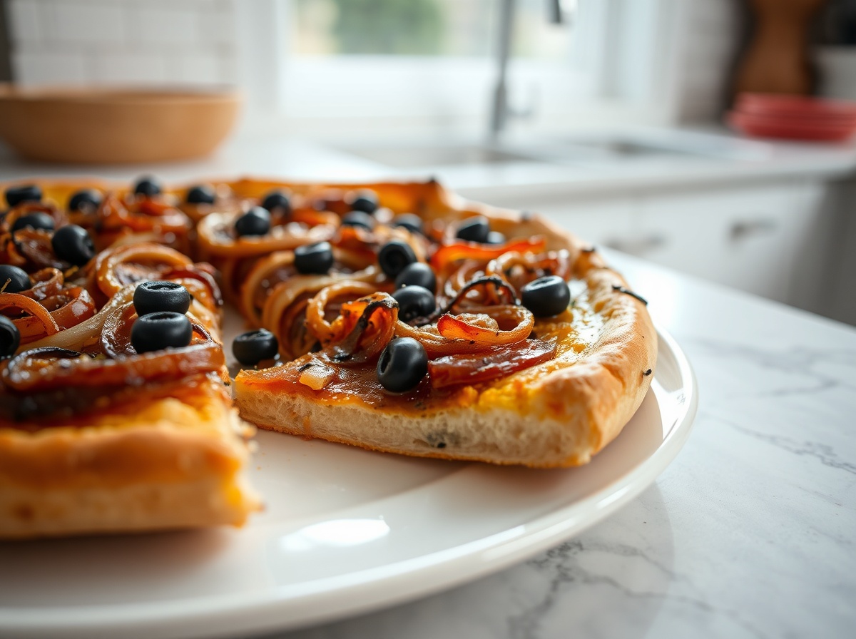 Pissaladière savoureuse en Airfryer, garnie d'oignons et d'olives