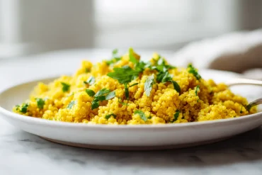 Quinoa au curcuma préparé en Airfryer, savoureux et coloré