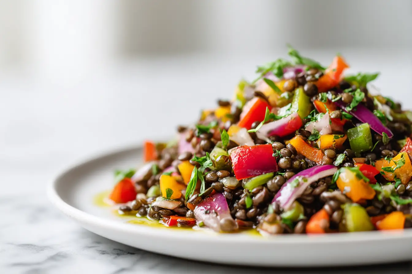 Salade de lentilles au Airfryer, fraîche et colorée