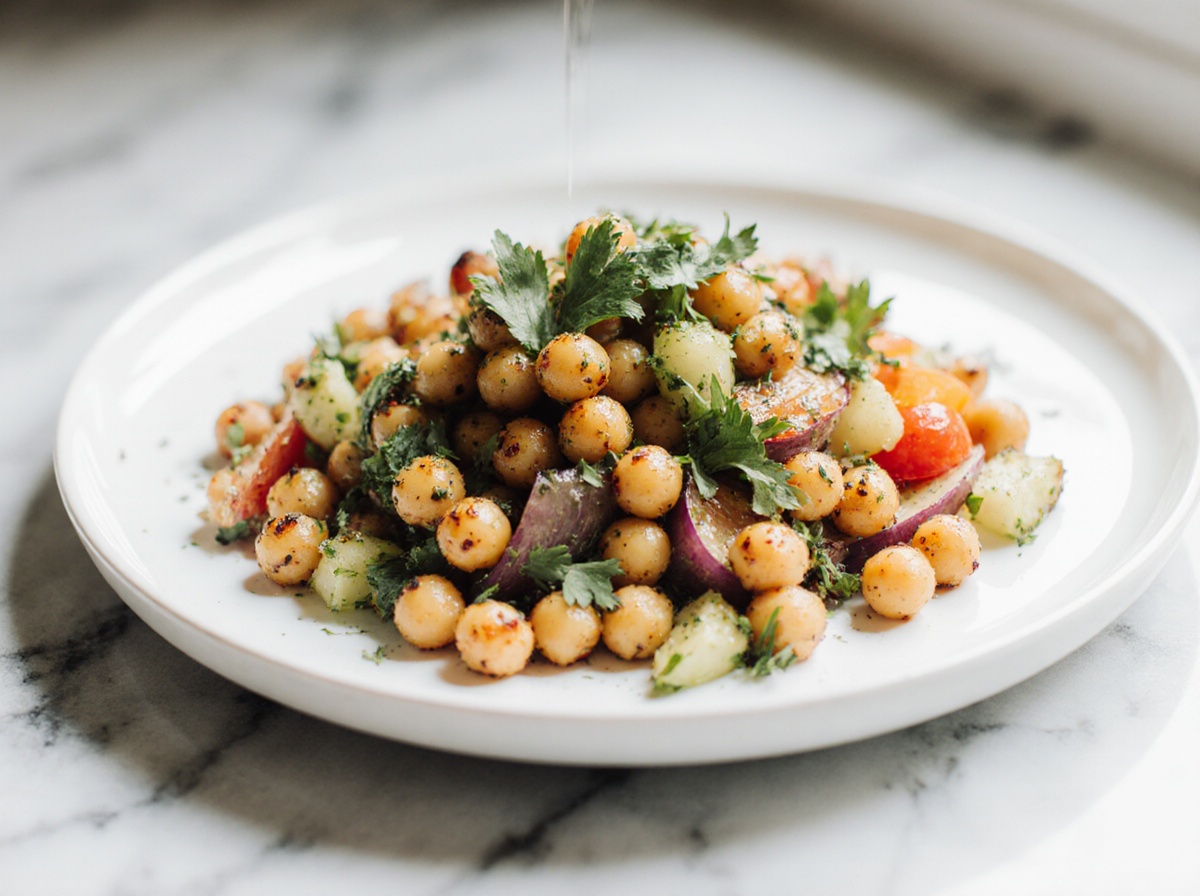 Salade de pois chiches rôtis au Airfryer, pleine de saveurs et de croquant
