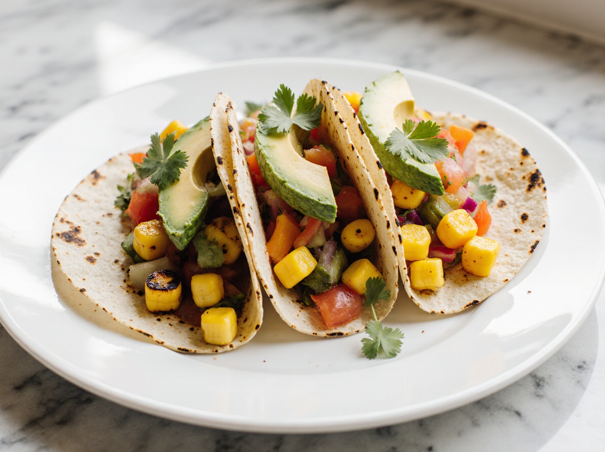 Savoureux tacos végétariens au maïs grillé préparés en Airfryer.