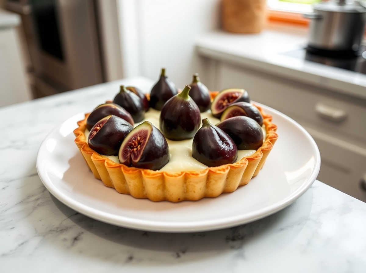 Délicieuse tarte aux figues et ricotta cuite à l'Airfryer, prête à être savourée.