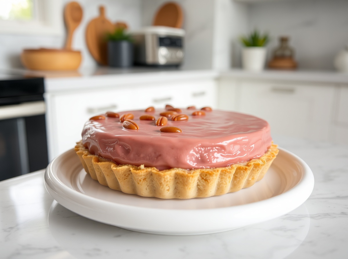 Tarte aux pralines roses cuite en Airfryer, colorée et délicieuse