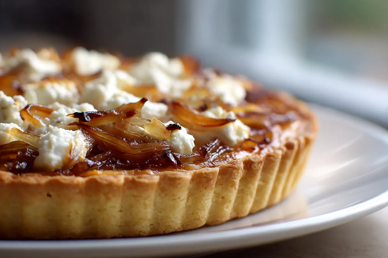 Tarte tatin aux oignons et chèvre préparée en Airfryer, dorée à souhait