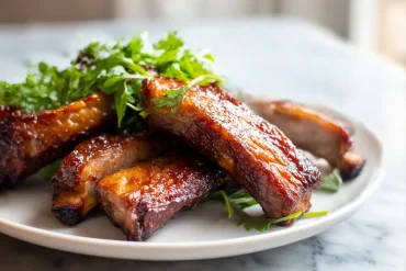 Travers de porc savoureux cuits à l'Airfryer, tendres et juteux.