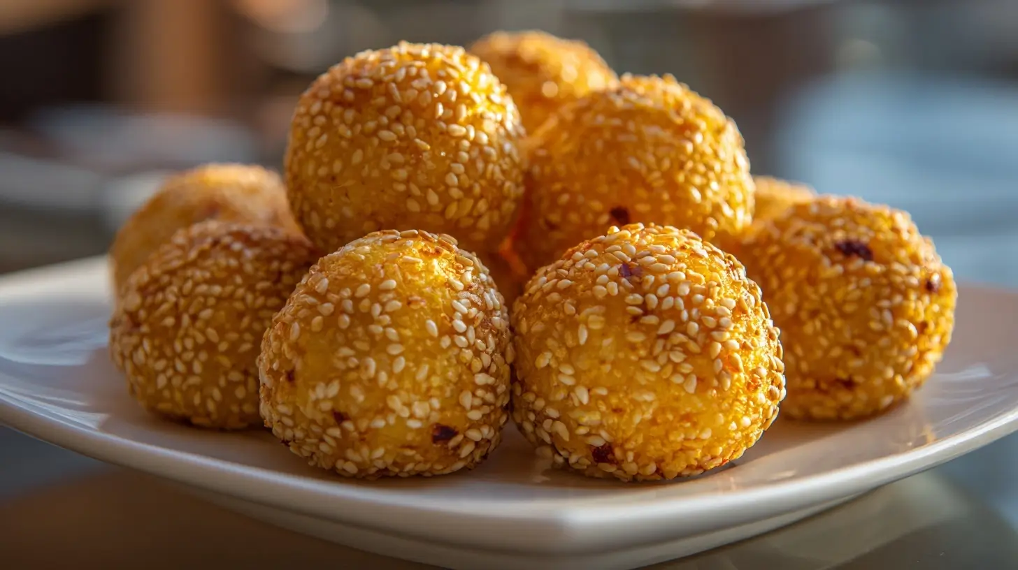 Boules de Noël au fromage et au sésame cuites au Airfryer, dorées et savoureuses