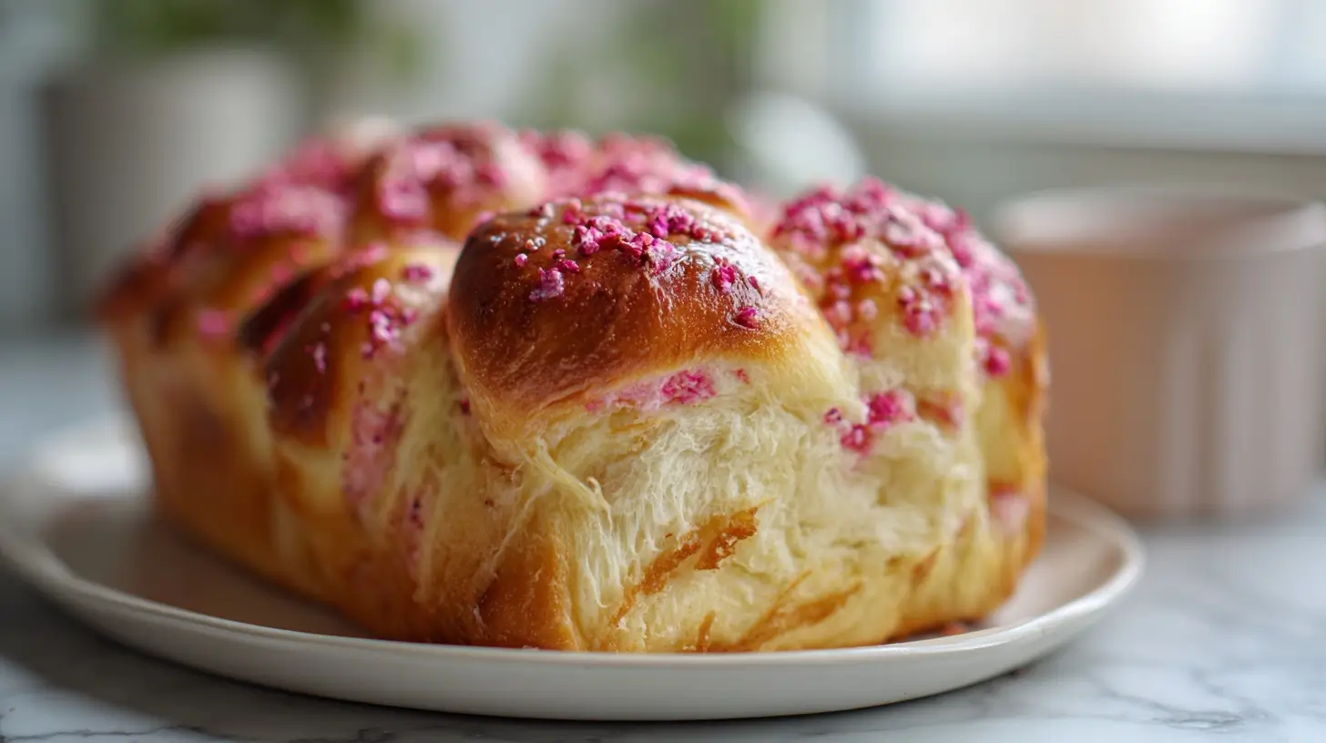 Savoureuse brioche à la praline rose cuite à l'Airfryer, moelleuse et gourmande.