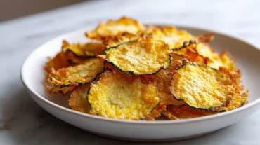 Délicieuses chips de peau de courgette croustillantes préparées au Airfryer.