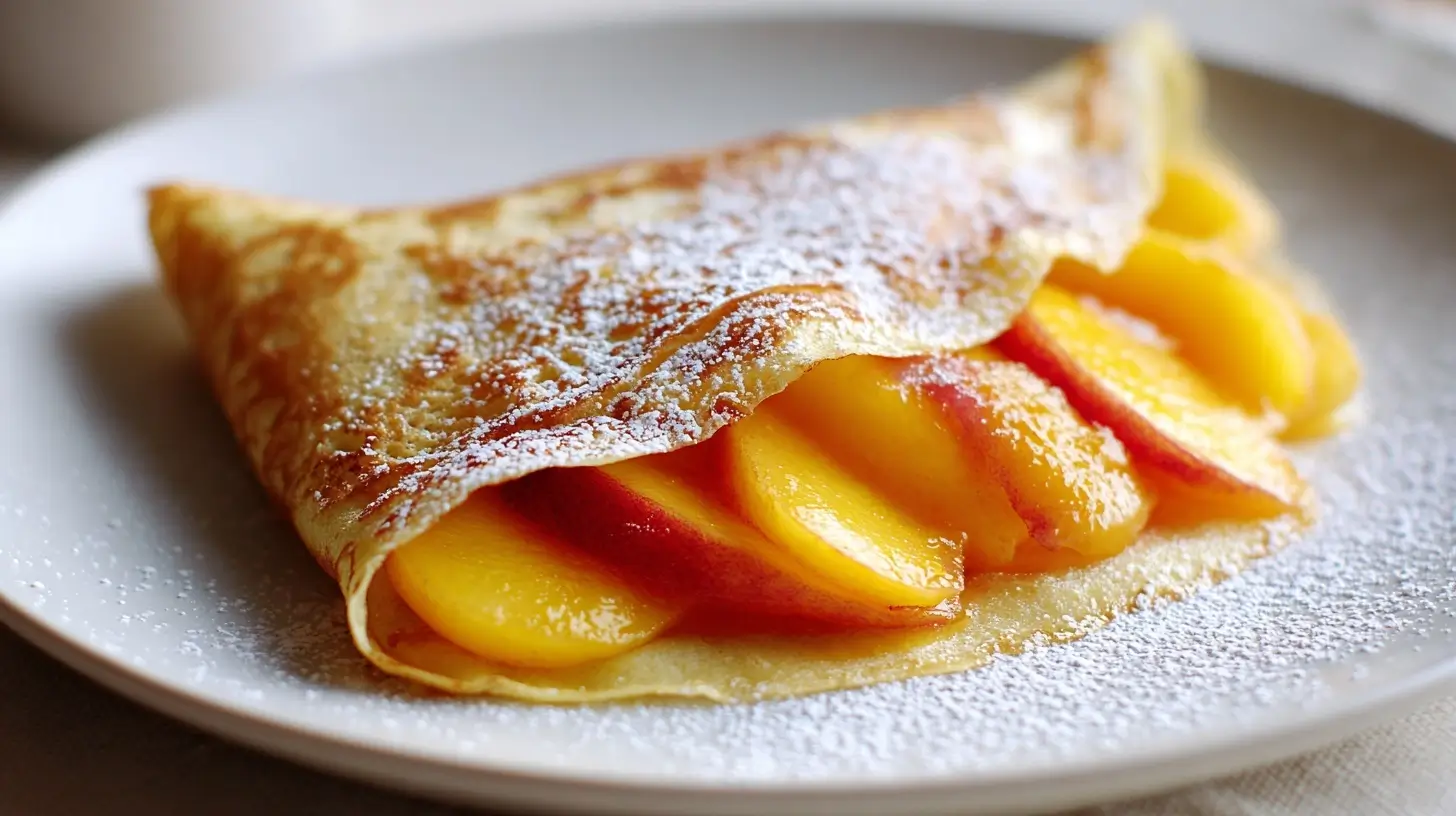 Crêpe soufflée aux pêches préparée à l'Airfryer, légère et savoureuse