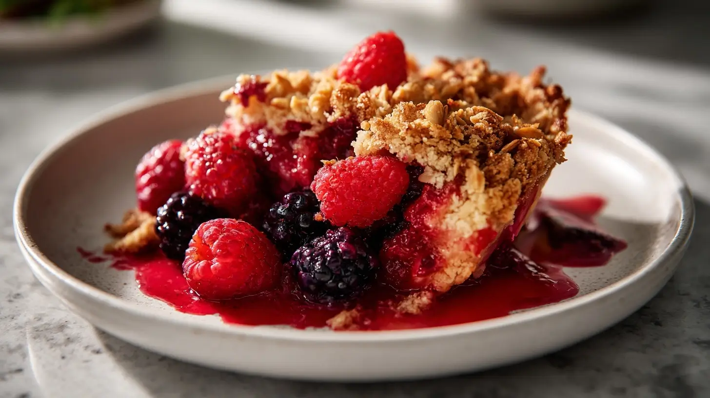 Crumble healthy aux fruits rouges préparé en Airfryer, croustillant et savoureux