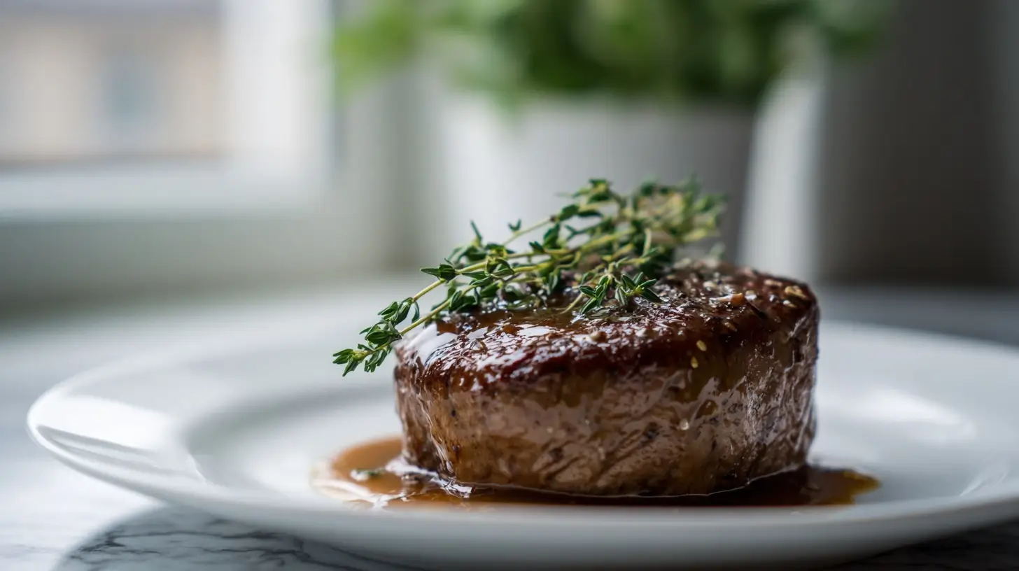 Filet mignon à la moutarde, au miel et au thym, cuit à l'Airfryer.