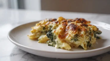 Gratin de pennes aux épinards préparé en Airfryer, crémeux et savoureux