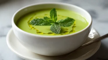 Savoureuse soupe froide de petits pois préparée en Airfryer, fraîche et légère