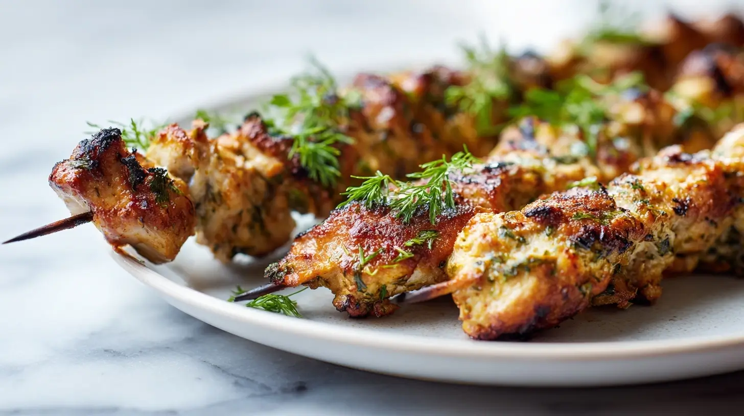 Brochettes de poulet délicieuses et juteuses préparées en Airfryer.