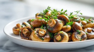 Savoureux champignons de Paris cuits en Airfryer, parfaits pour accompagner vos plats.