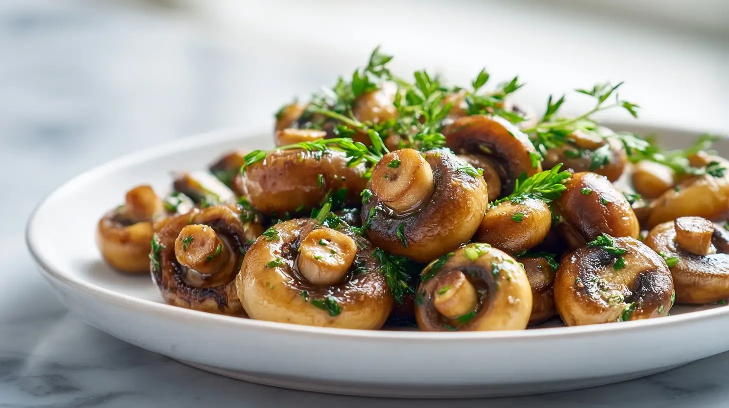 Savoureux champignons de Paris cuits en Airfryer, parfaits pour accompagner vos plats.