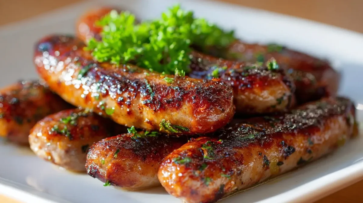 Savoureuses chipolatas cuites à l’Airfryer, juteuses et délicatement dorées.