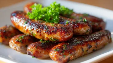Savoureuses chipolatas cuites à l’Airfryer, juteuses et délicatement dorées.