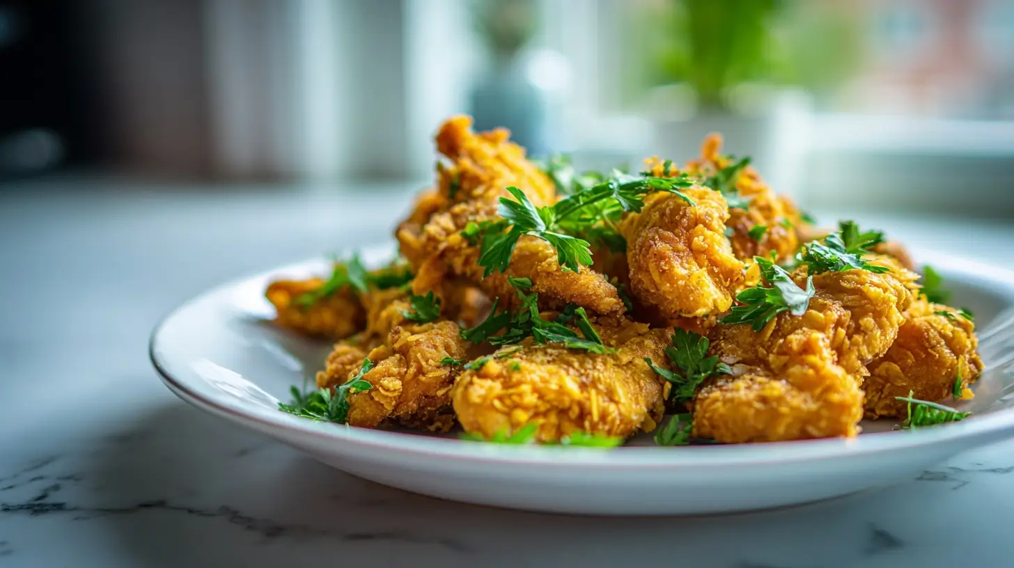 Poulet en croûte de corn flakes préparé à l'Airfryer, croustillant et savoureux