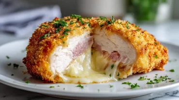 Cordon bleu cuisson parfaite en Airfryer, croustillant à l'extérieur.
