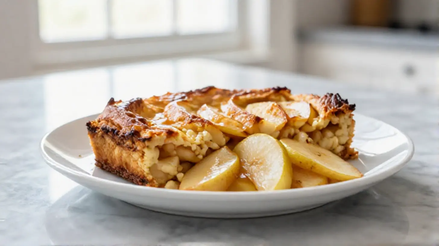 Délicieux clafoutis aux pommes cuit dans l'Airfryer, avec une texture moelleuse.