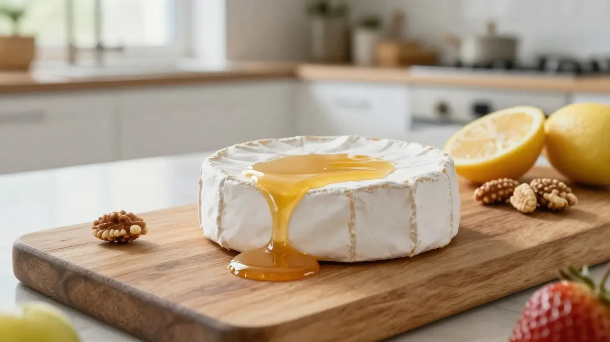 Délicieux brie au miel préparé dans un airfryer, croustillant et fondant.