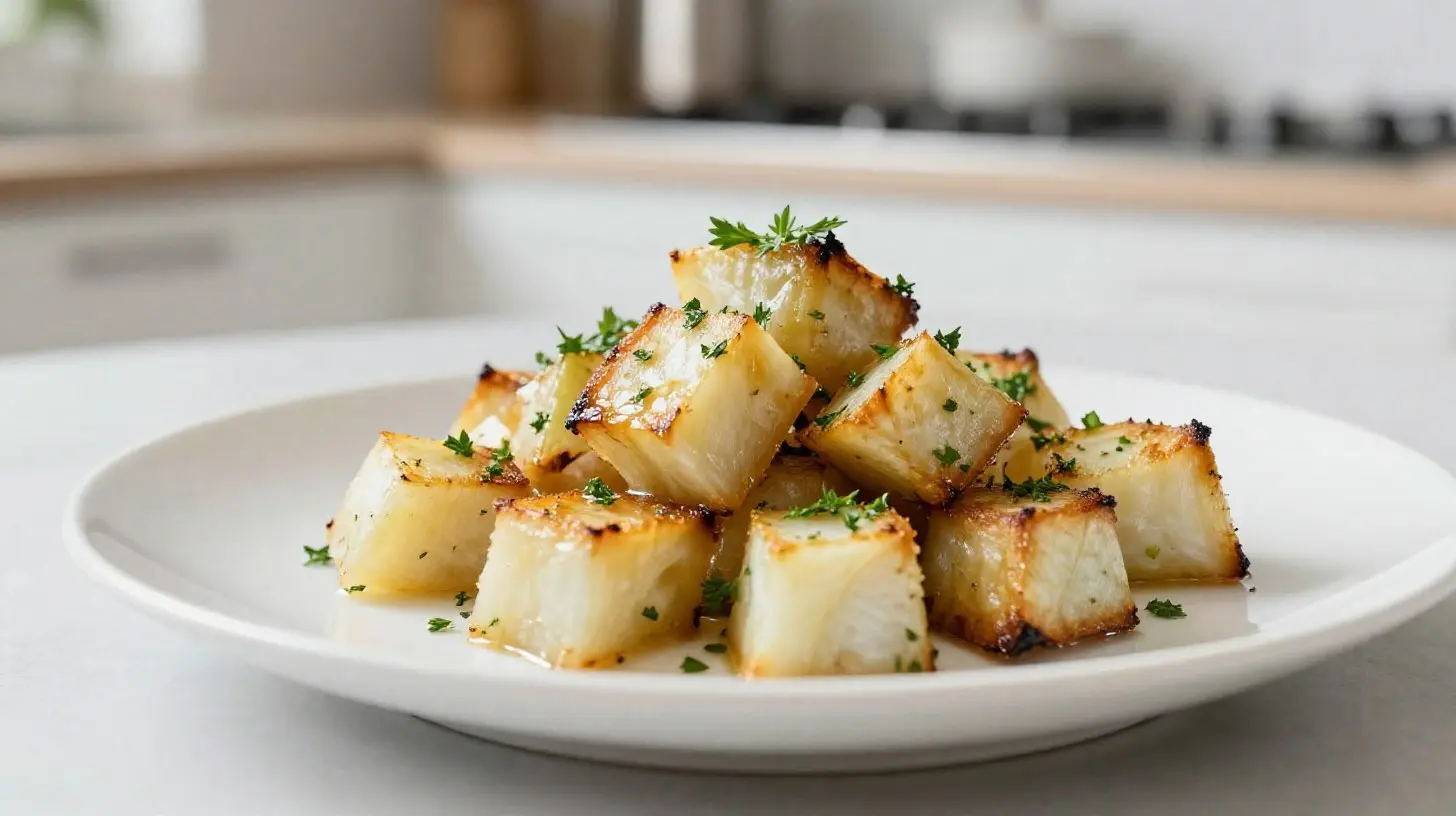 Céleri-rave rôti au airfryer, un plat savoureux et croustillant qui réchauffe le cœur.