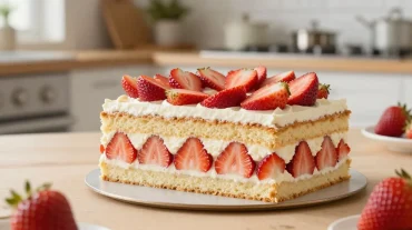 Un délicieux fraisier au airfryer, léger et crémeux avec des fraises fraîches.