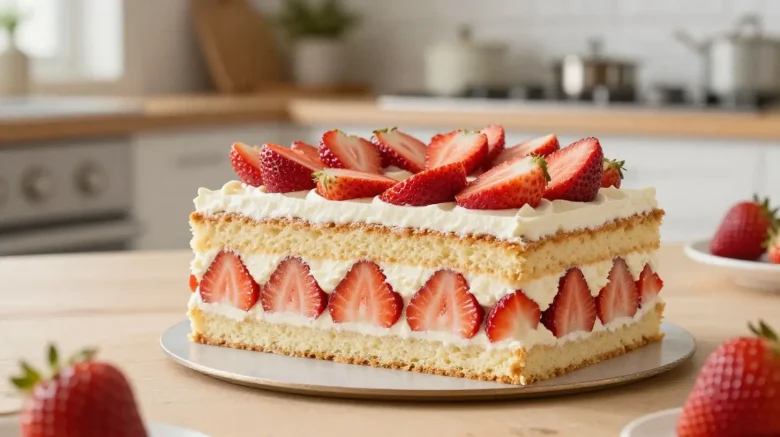 Un délicieux fraisier au airfryer, léger et crémeux avec des fraises fraîches.