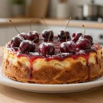 Gâteau basque moelleux aux cerises cuit à la perfection dans un airfryer.
