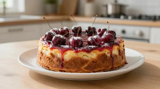 Gâteau basque moelleux aux cerises cuit à la perfection dans un airfryer.