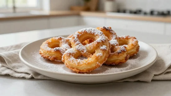 Délicieuses oreillettes croustillantes cuites au airfryer, parfaites pour un apéritif.