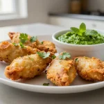 Délicieux pakoras croustillants préparés dans un airfryer, parfaits pour l'apéritif.