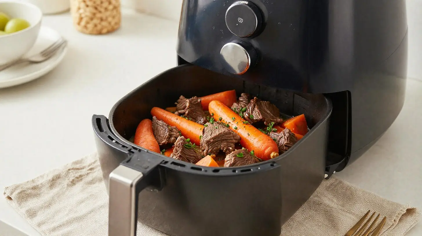 Savoureux pot-au-feu préparé rapidement dans un airfryer pour des repas réconfortants.