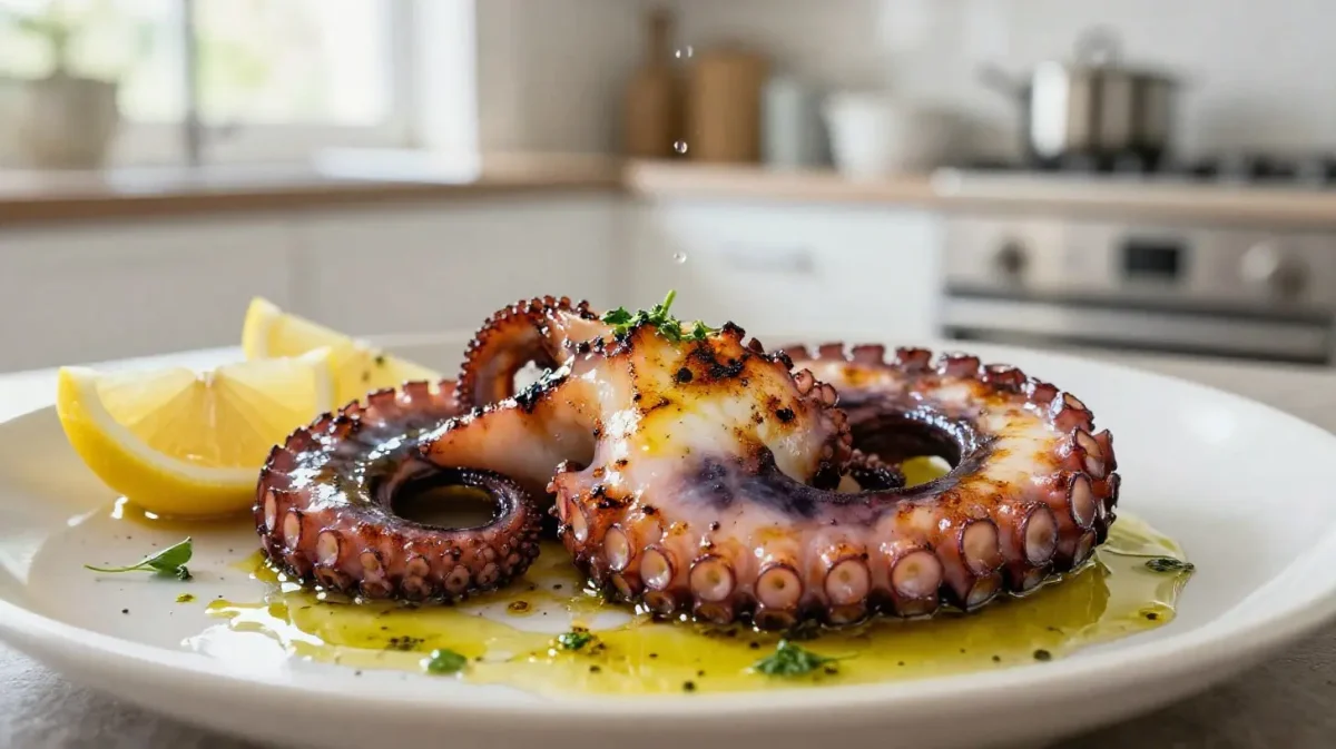 Délicieux poulpe grillé au airfryer avec une texture parfaite et des arômes savoureux.