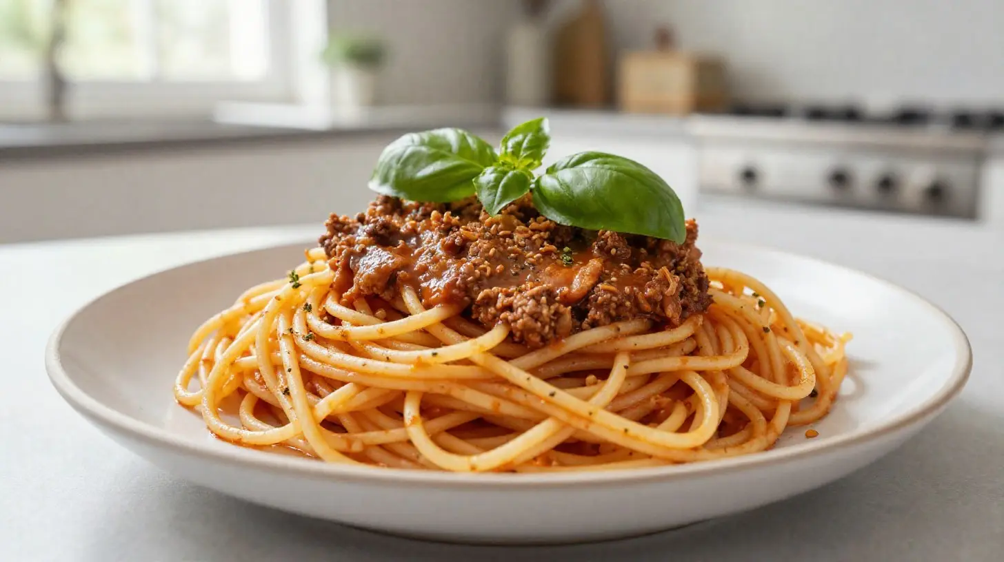Délicieux spaghettis bolognaise cuisinés dans un airfryer pour une touche saine.